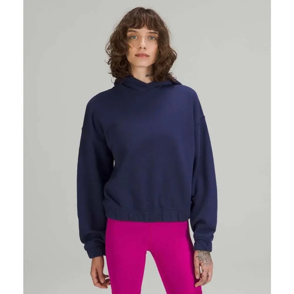 Lululemon Navy Relaxed Cropped Cotton Hoodie - Picture 1 of 7